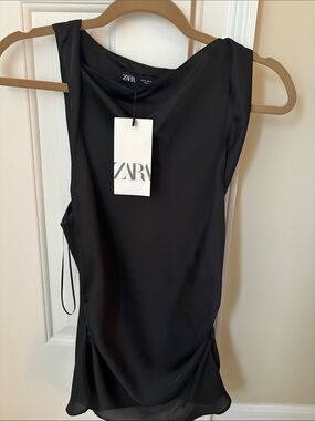 Zara Black Satin-Effect Sleeveless Top